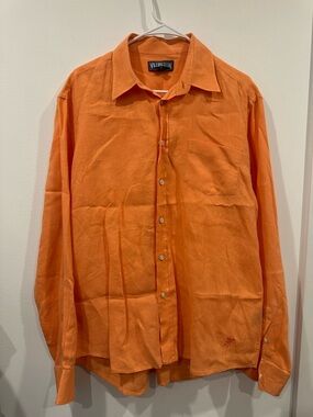Vilebrequin Shirt Men Sz XL Orange Peach Linen Button Front Pocket Resort L